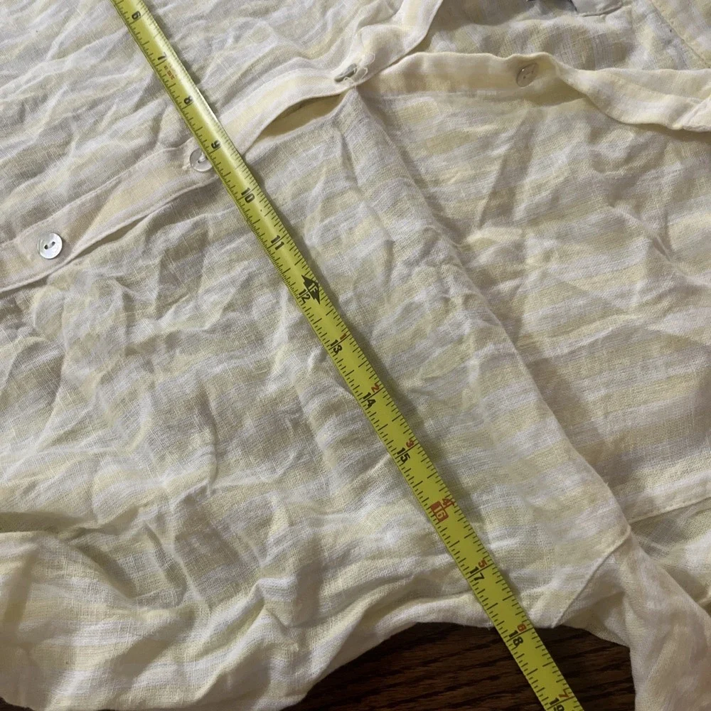 NWOT Calypso St Barth Yellow White Striped Linen Blend Button Small Swim CoverUp
